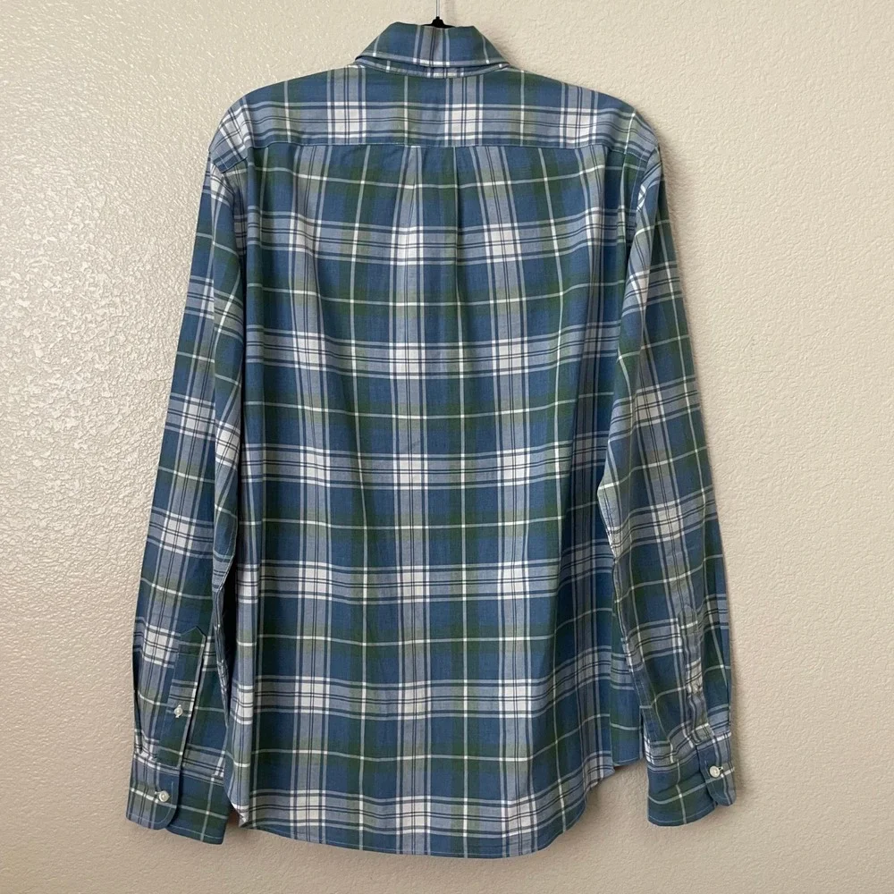 J. Crew Shirt Mens Medium Blue Green Slim Fit Secret‎ Wash Organic Cotton Plaid